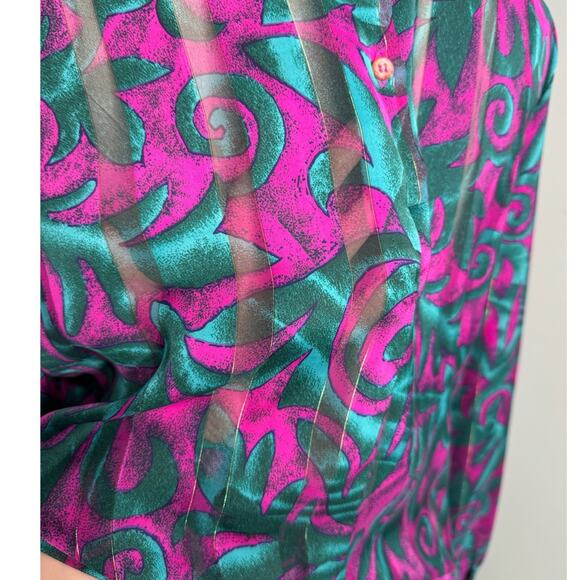 Vintage Nicola mock neck semi sheer metallic stripe blouse size 12 large L - Picture 5 of 7